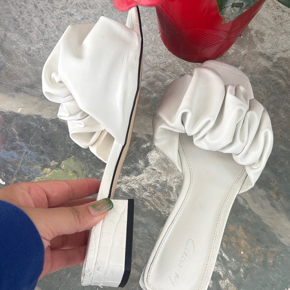 Circus by Sam Edelman White Ruched Croc-Embossed Slide Mules - Picture 5 of 5